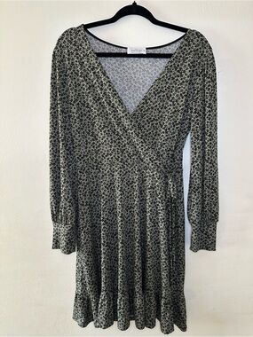 Kaileigh Olive Green Floral Wrap Long Sleeve Dress